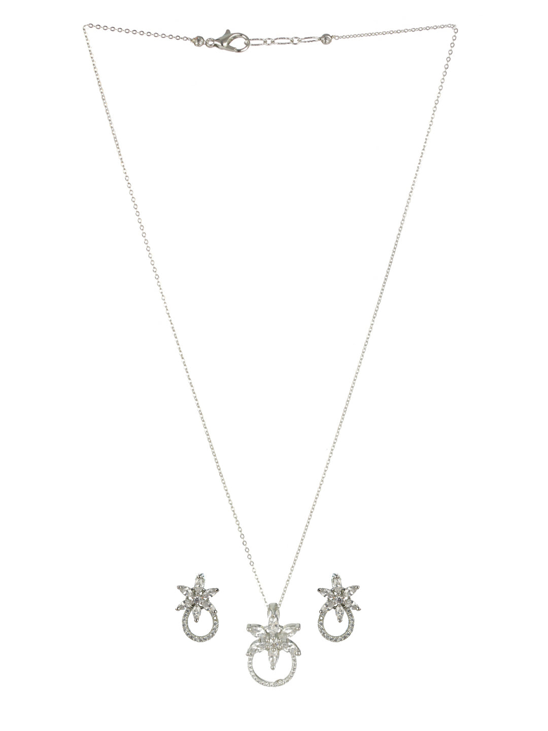 Priyaasi Floral American Diamond Silver-Plated Jewellery Set