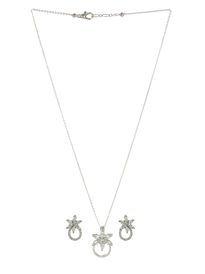 Priyaasi Floral American Diamond Silver-Plated Jewellery Set