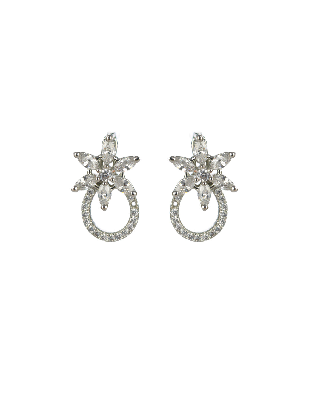 Priyaasi Floral American Diamond Silver-Plated Jewellery Set