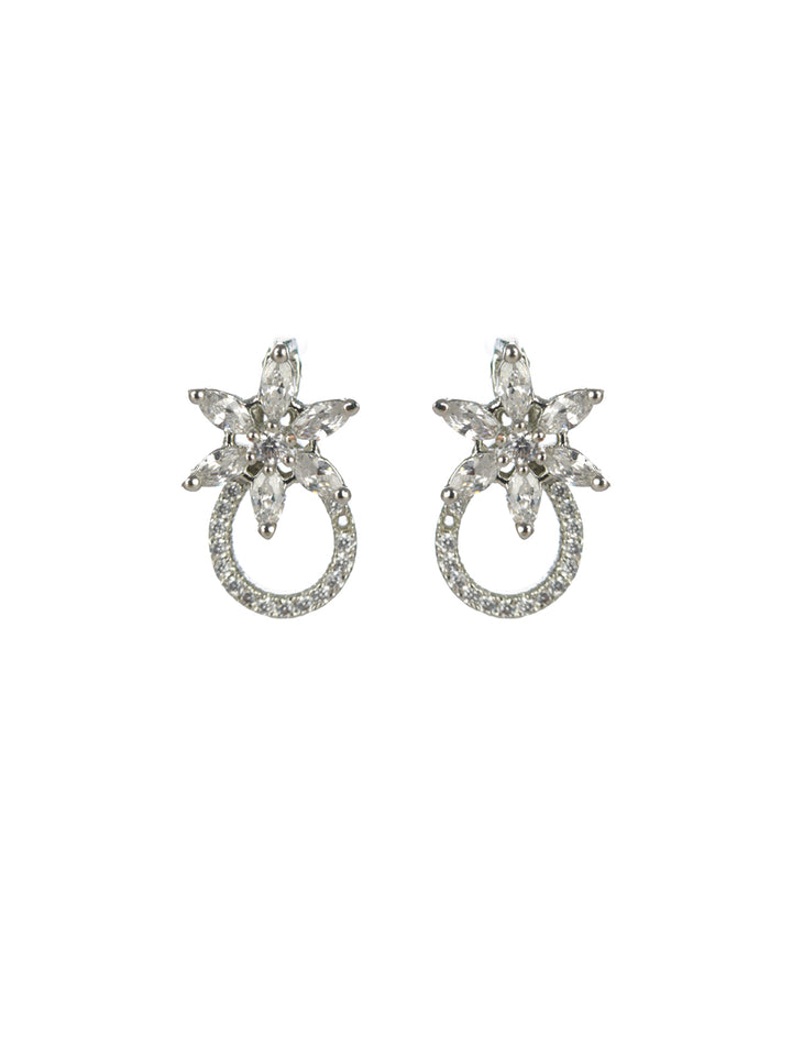 Priyaasi Floral American Diamond Silver-Plated Jewellery Set
