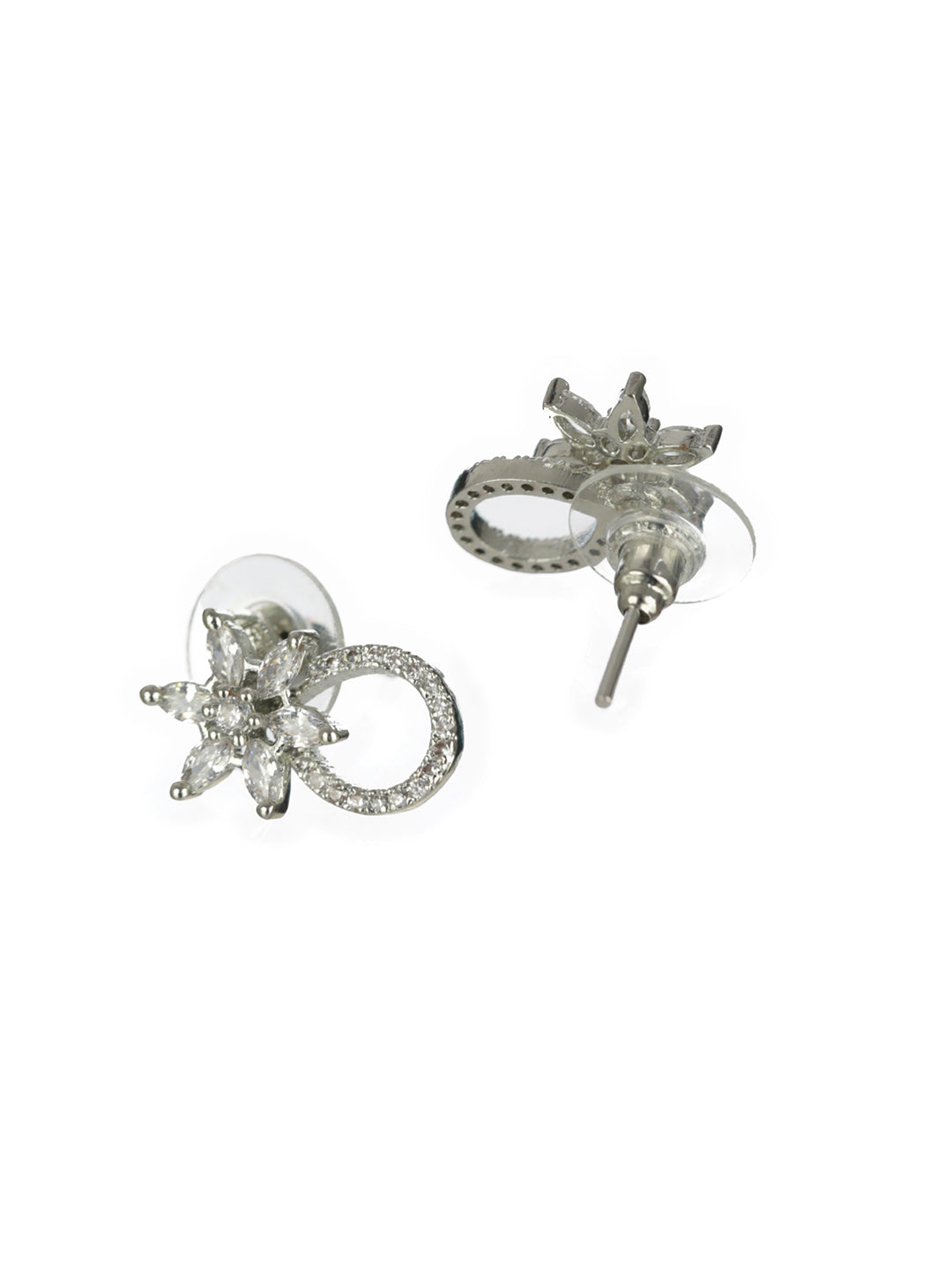Priyaasi Floral American Diamond Silver-Plated Jewellery Set