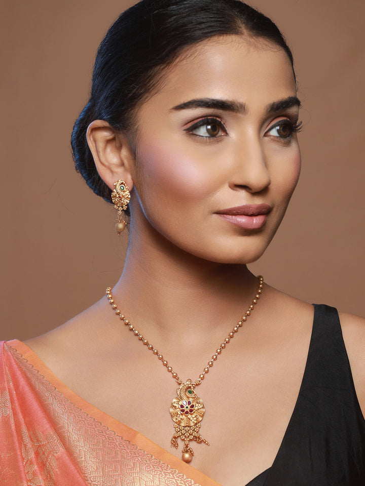 Priyaasi Floral Peacock Studded Gold Plated Jewellery Set priyaasi-floral-peacock-studded-gold-plated-jewellery-set