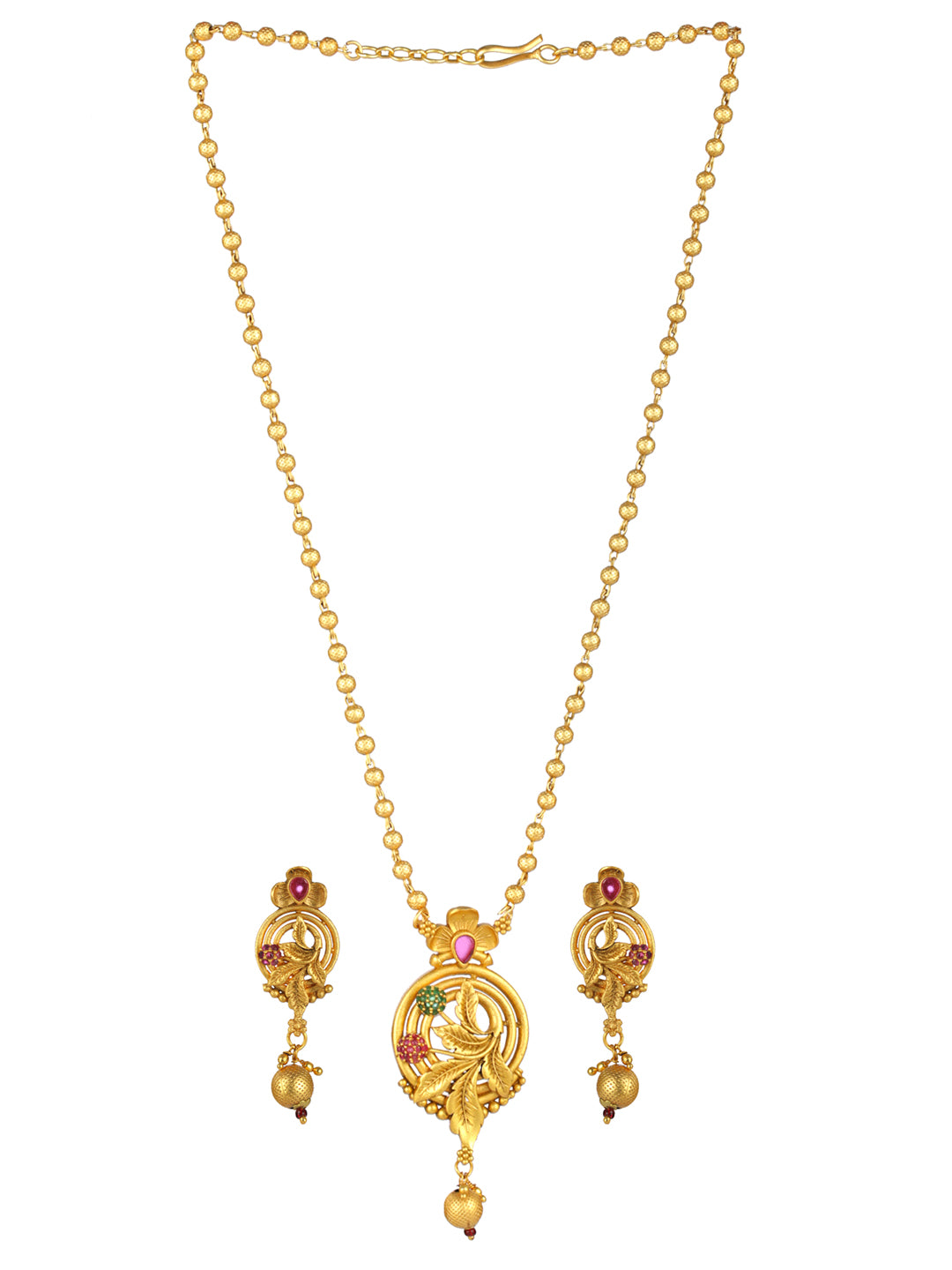 Priyaasi Leaf Flower Studded Gold-Plated Jewellery Set