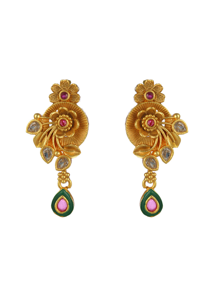 Priyaasi Studded Floral Leaf Gold-Plated Jewellery Set