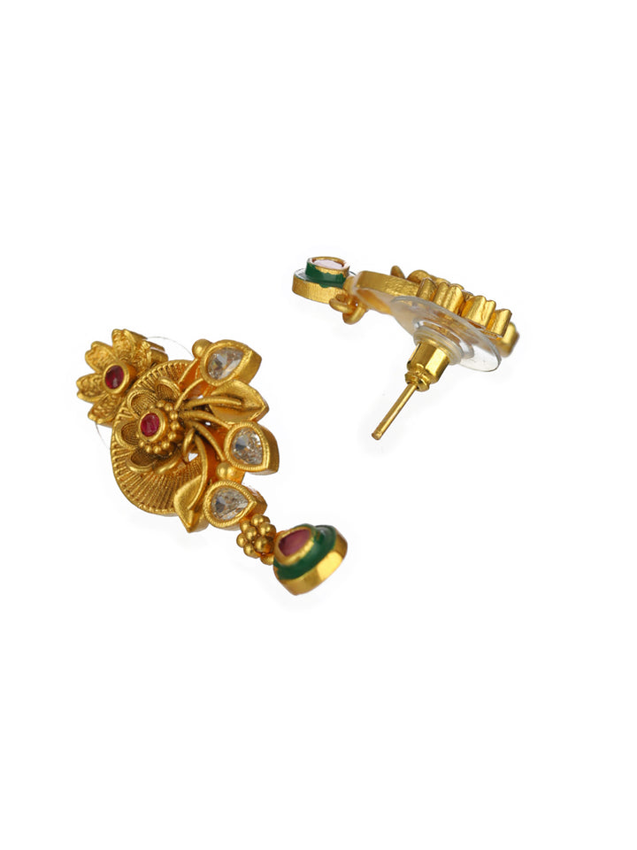 Priyaasi Studded Floral Leaf Gold-Plated Jewellery Set