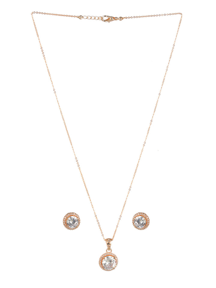 Priyaasi Round Solitaire Rose Gold-Plated Jewellery Set