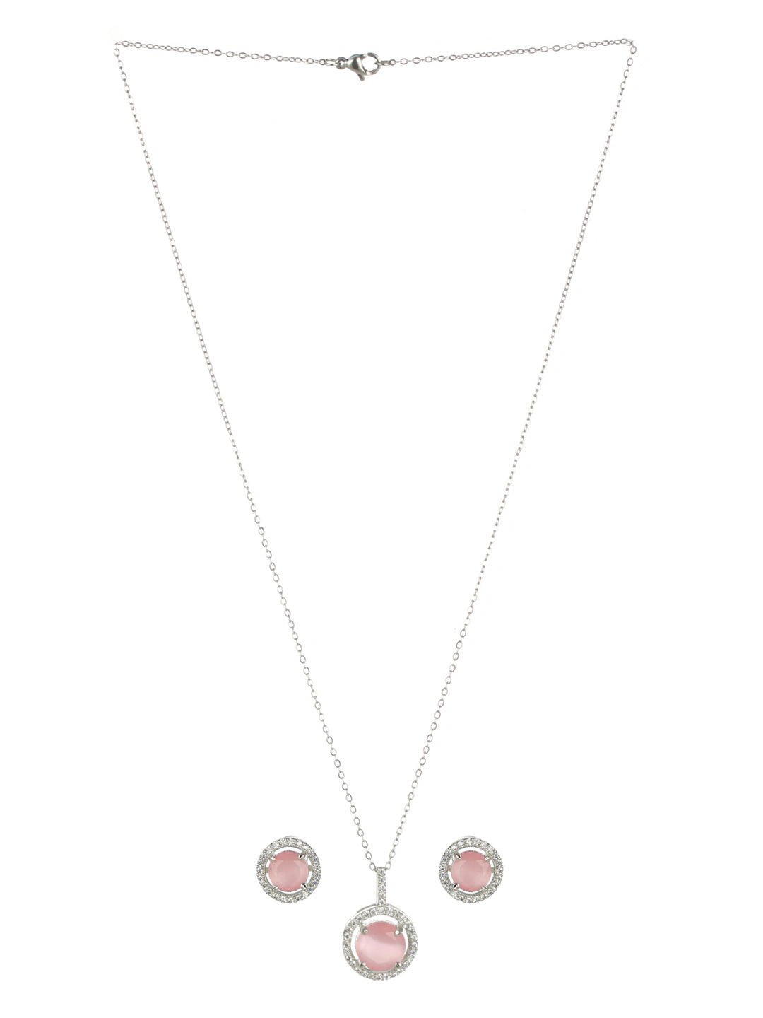 Priyaasi Pink American Diamond Silver-Plated Jewellery Set