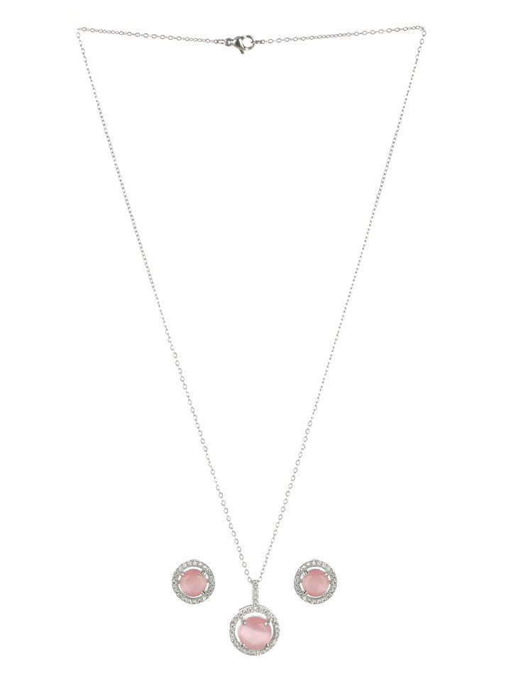 Priyaasi Pink American Diamond Silver-Plated Jewellery Set