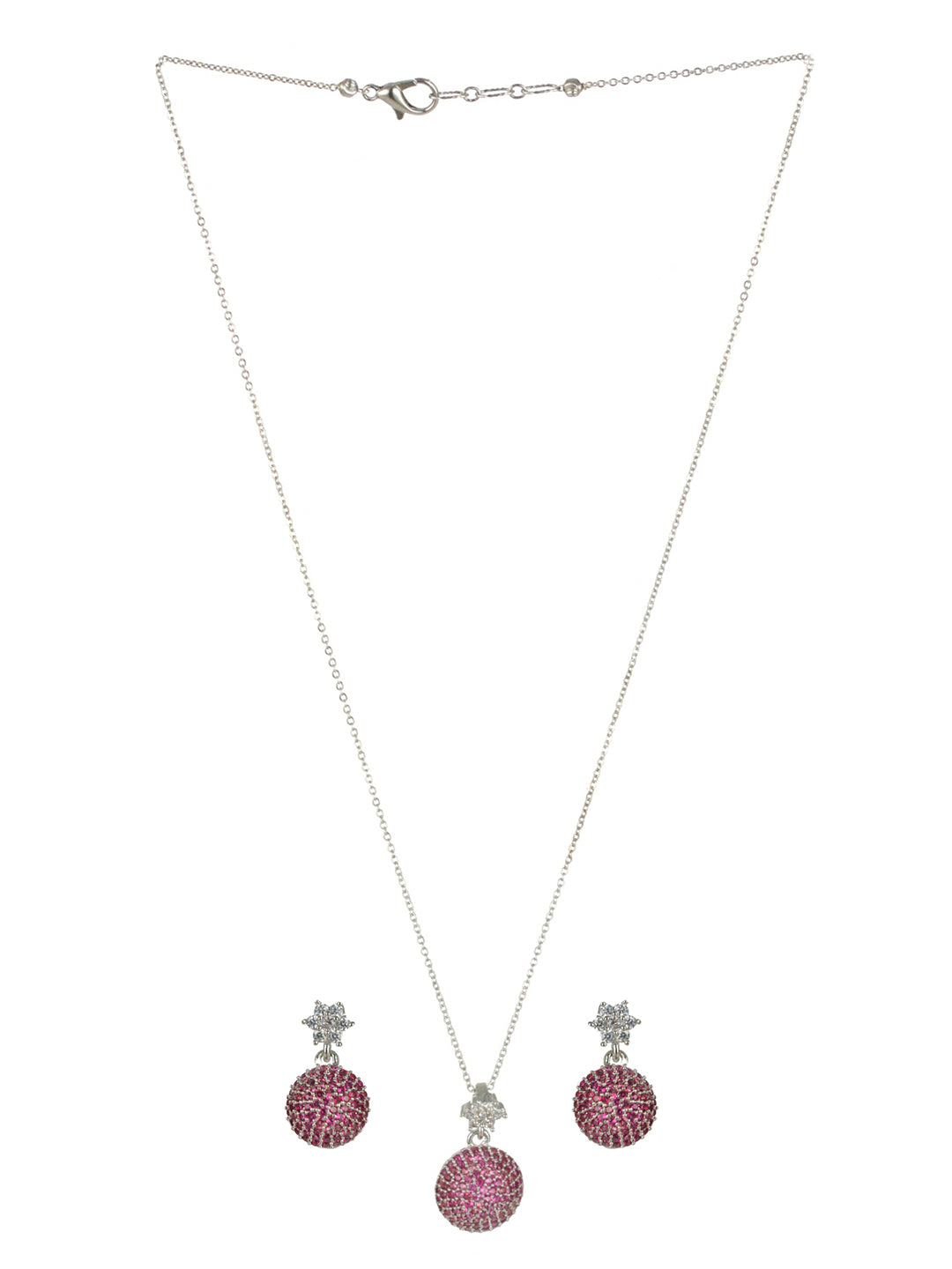 Priyaasi Studded Purple Floral Sphere Silver-Plated Jewellery Set