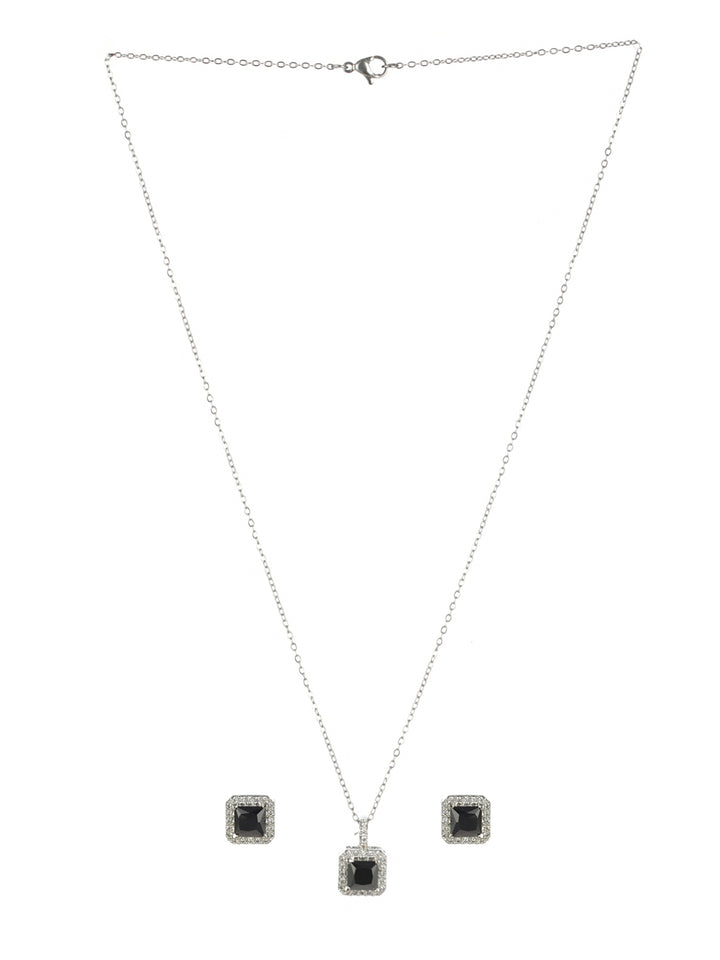 Priyaasi Black Block American Diamond Silver-Plated Jewellery Set