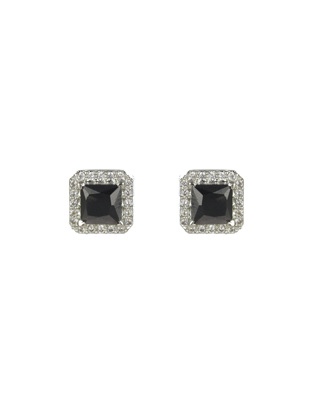 Priyaasi Black Block American Diamond Silver-Plated Jewellery Set