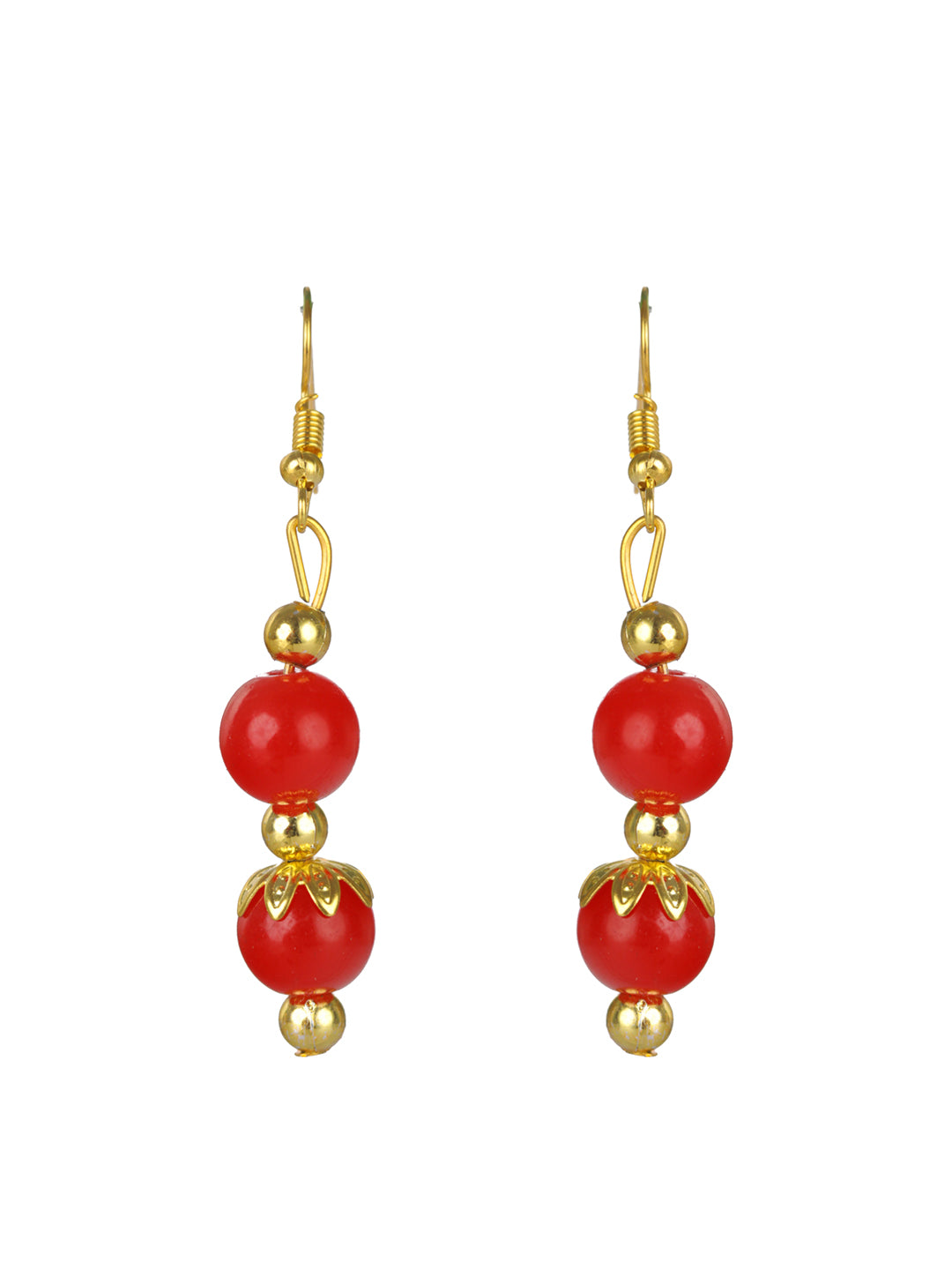 Priyaasi Red Beads Floral Gold-Plated Jewellery Set