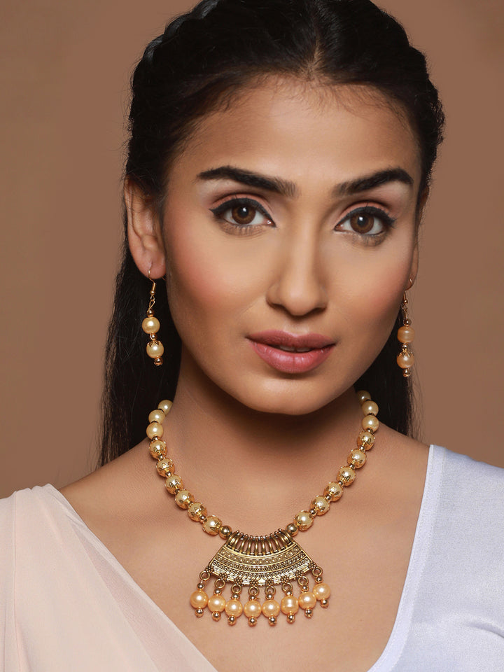 Priyaasi Pretty Pearls Floral Gold-Plated Jewellery Set