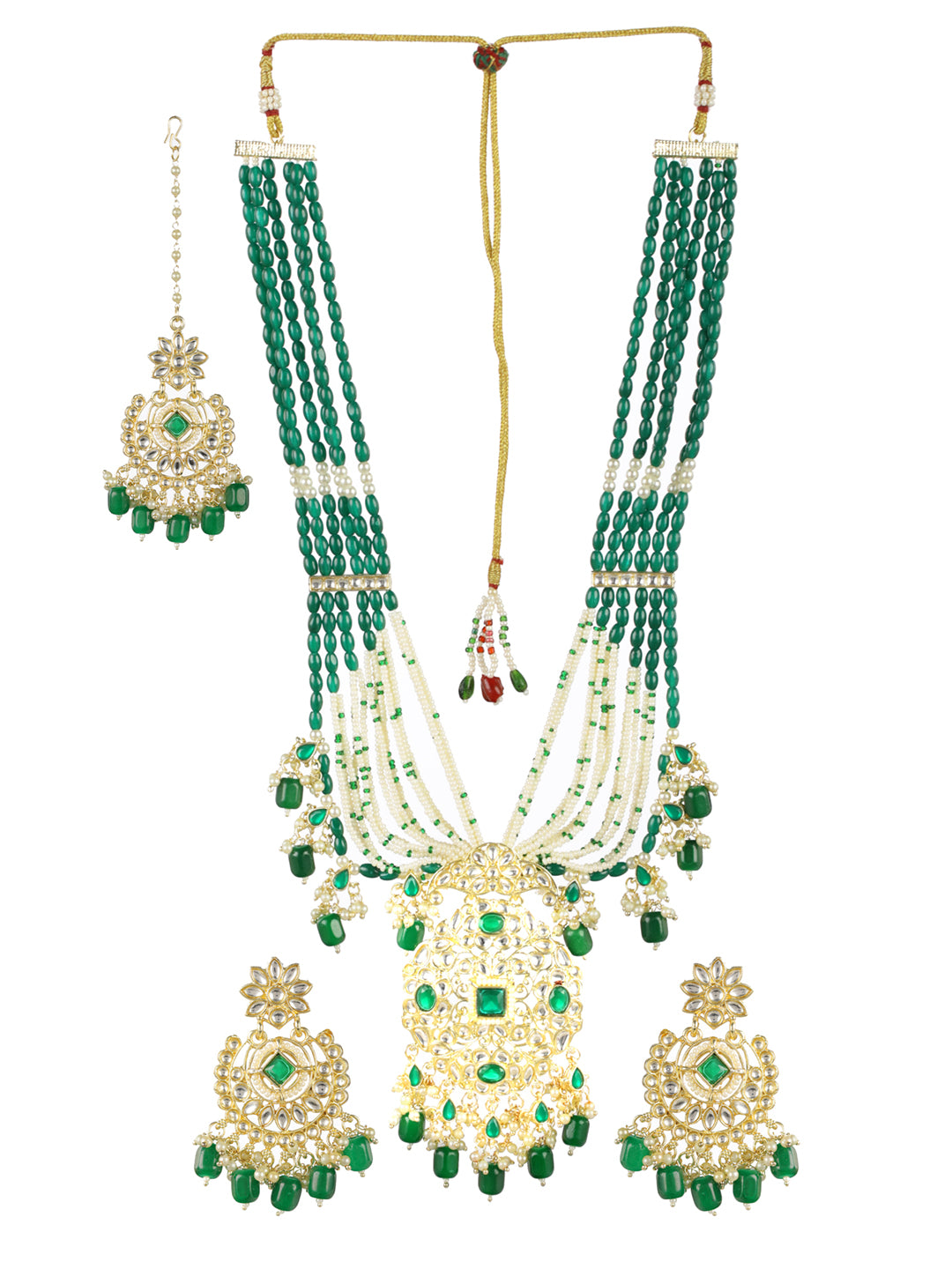 Priyaasi Green Floral Kundan Multilayer Gold-Plated Jewellery Set