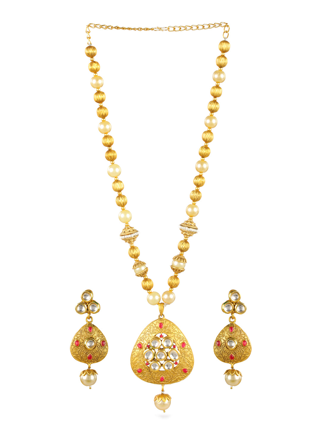 Priyaasi Stuuded Floral Kundan Pearl Gold-Plated Jewellery Set