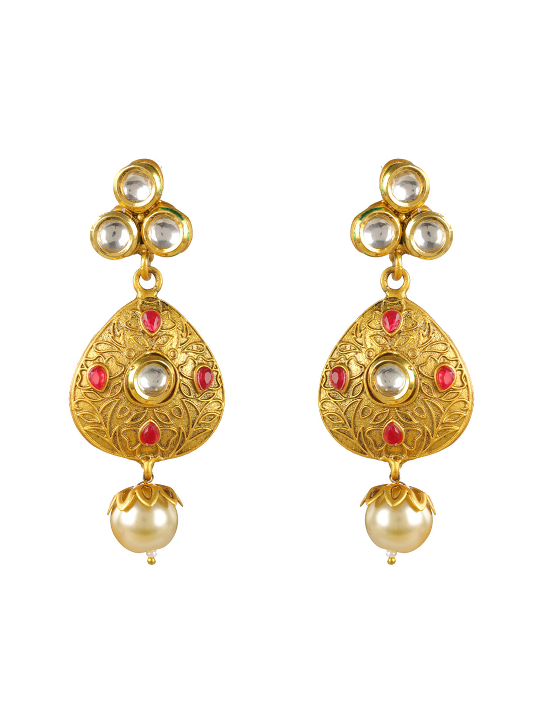 Priyaasi Stuuded Floral Kundan Pearl Gold-Plated Jewellery Set