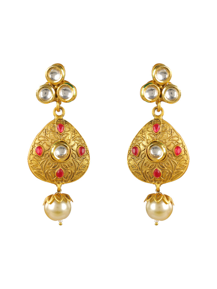 Priyaasi Stuuded Floral Kundan Pearl Gold-Plated Jewellery Set