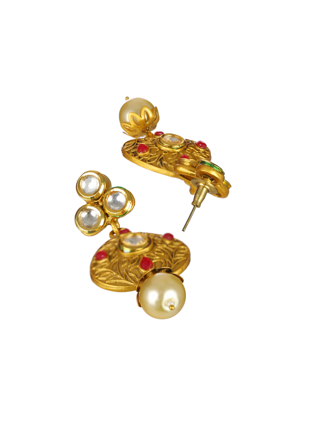Priyaasi Stuuded Floral Kundan Pearl Gold-Plated Jewellery Set