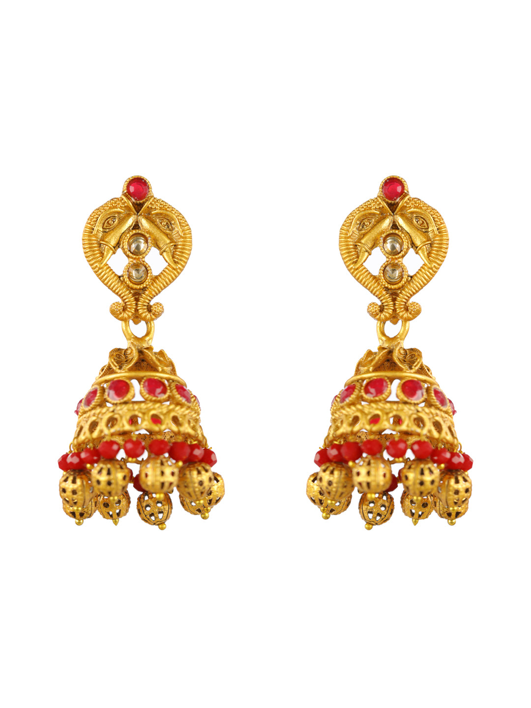 Priyaasi Studded Red Floral Kundan Gold-Plated Jewellery Set