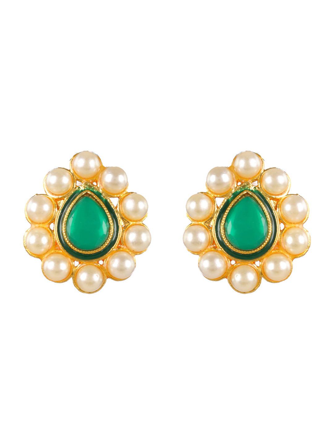 Priyaasi Green Leaf Pearl Gold-Plated Jewellery Set