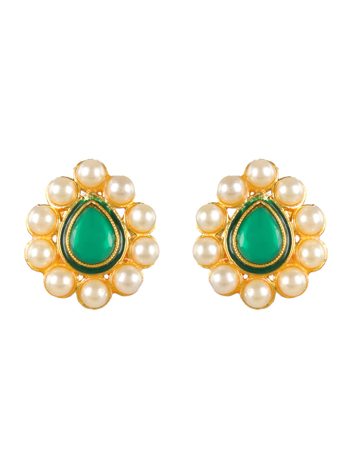 Priyaasi Green Leaf Pearl Gold-Plated Jewellery Set