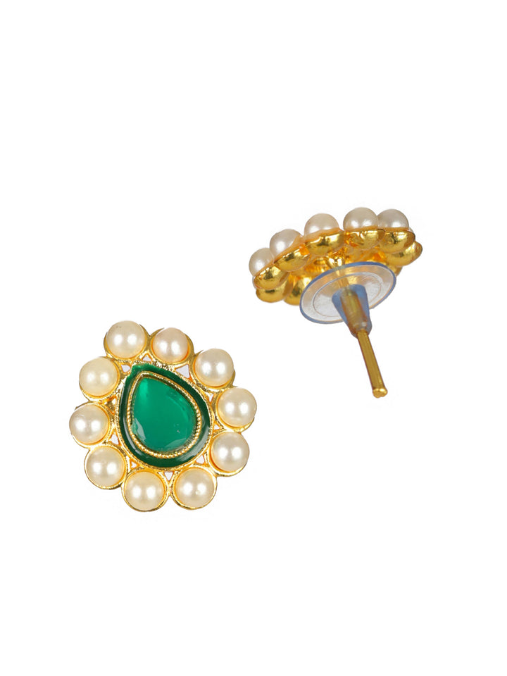 Priyaasi Green Leaf Pearl Gold-Plated Jewellery Set