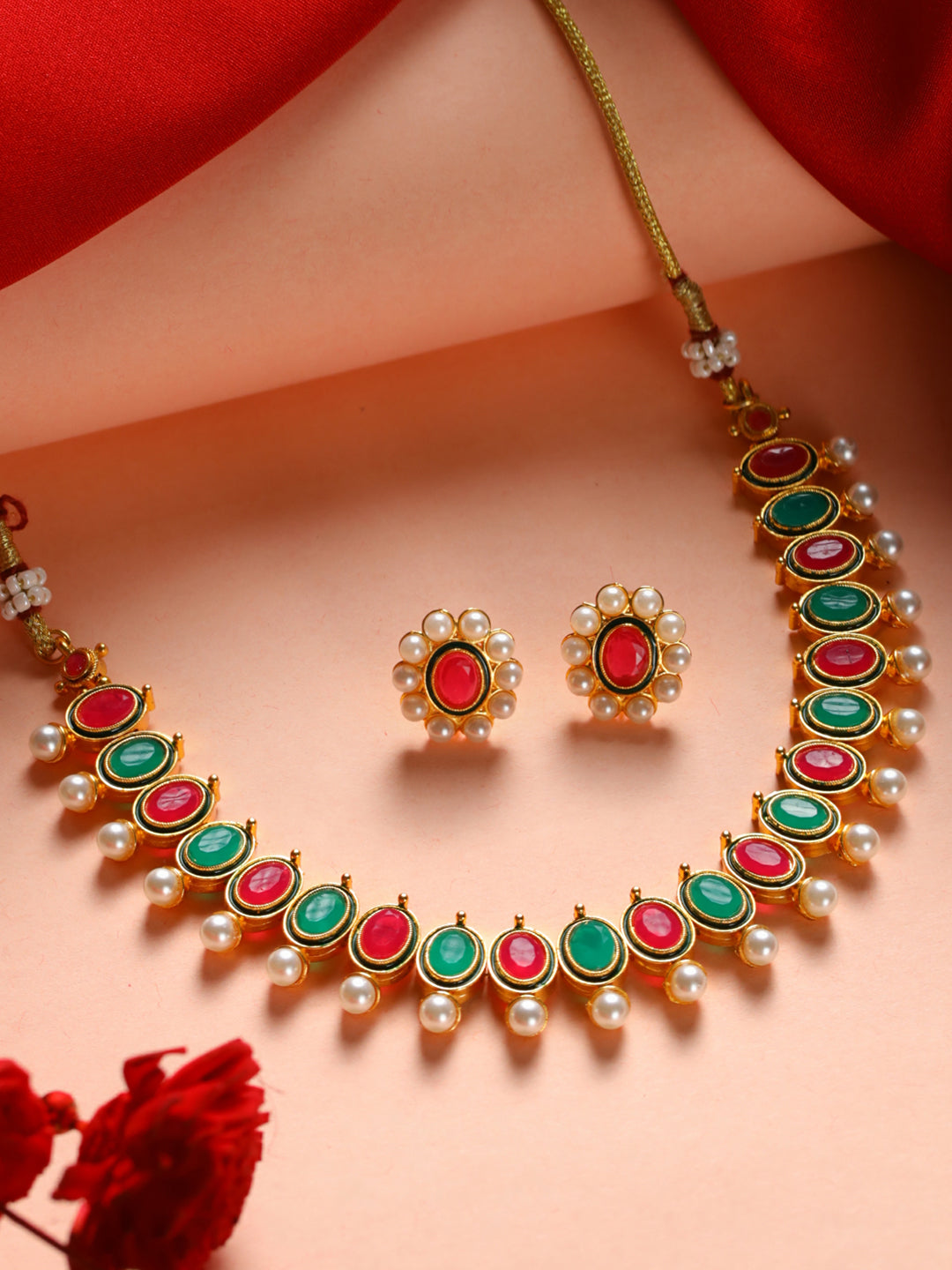Priyaasi Multicolor Oval Pearl Gold-Plated Jewellery Set