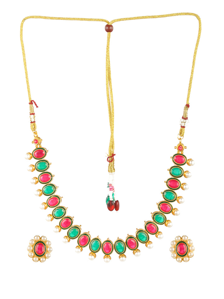 Priyaasi Multicolor Oval Pearl Gold-Plated Jewellery Set
