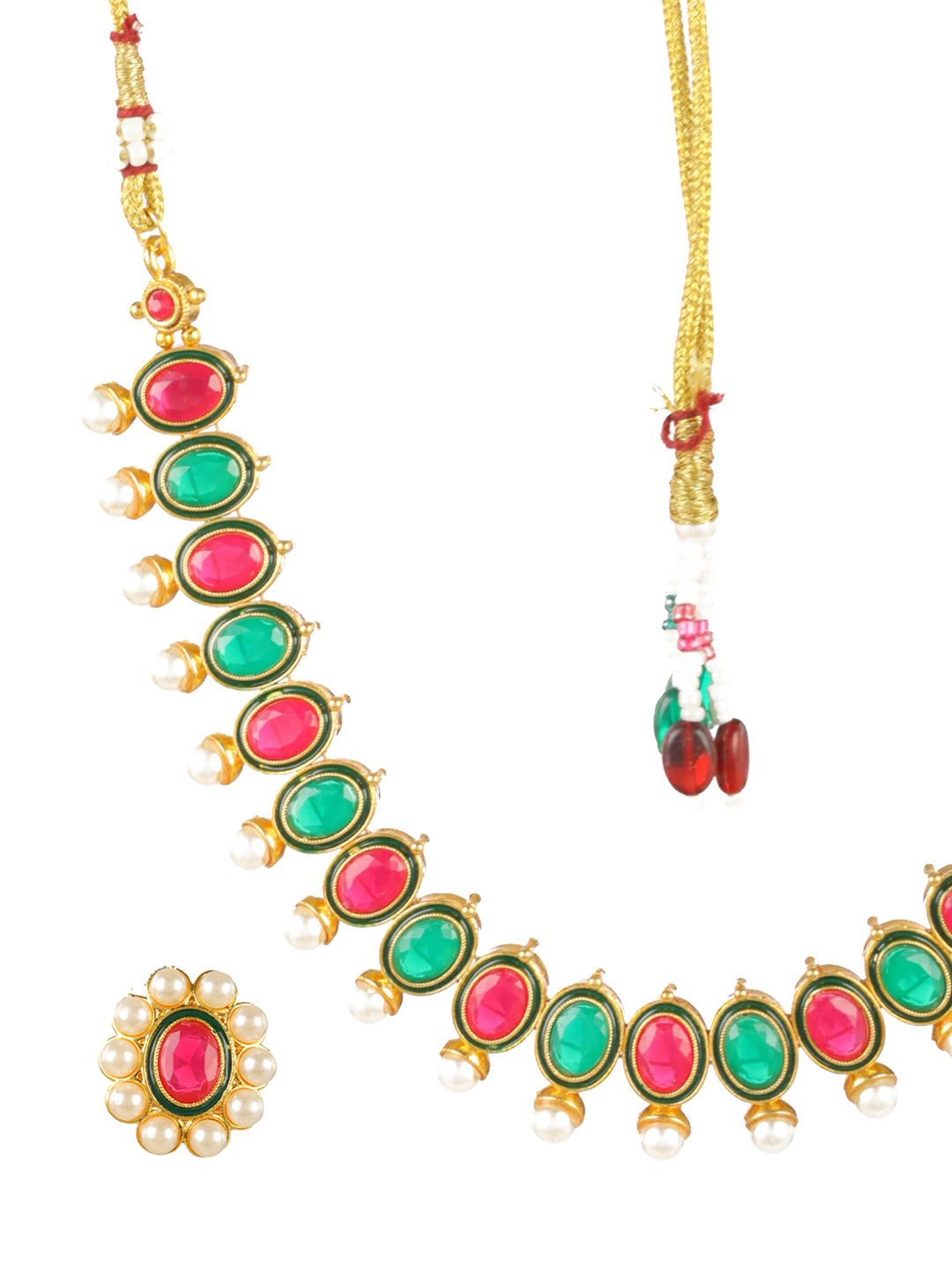 Priyaasi Multicolor Oval Pearl Gold-Plated Jewellery Set