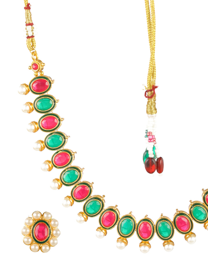 Priyaasi Multicolor Oval Pearl Gold-Plated Jewellery Set