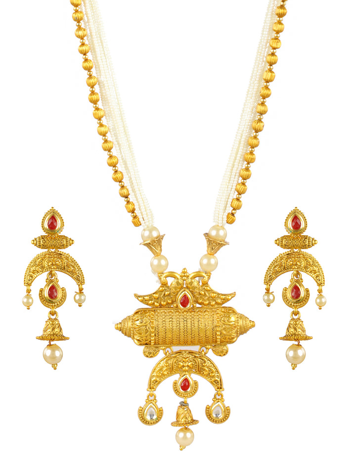 Priyaasi Studded Peacock White Multilayer Gold-Plated Jewellery Set