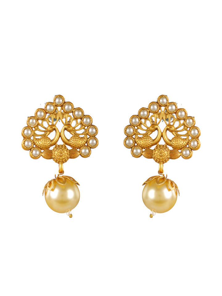 Priyaasi Red Studded Peacock Gold-Plated Jewellery Set