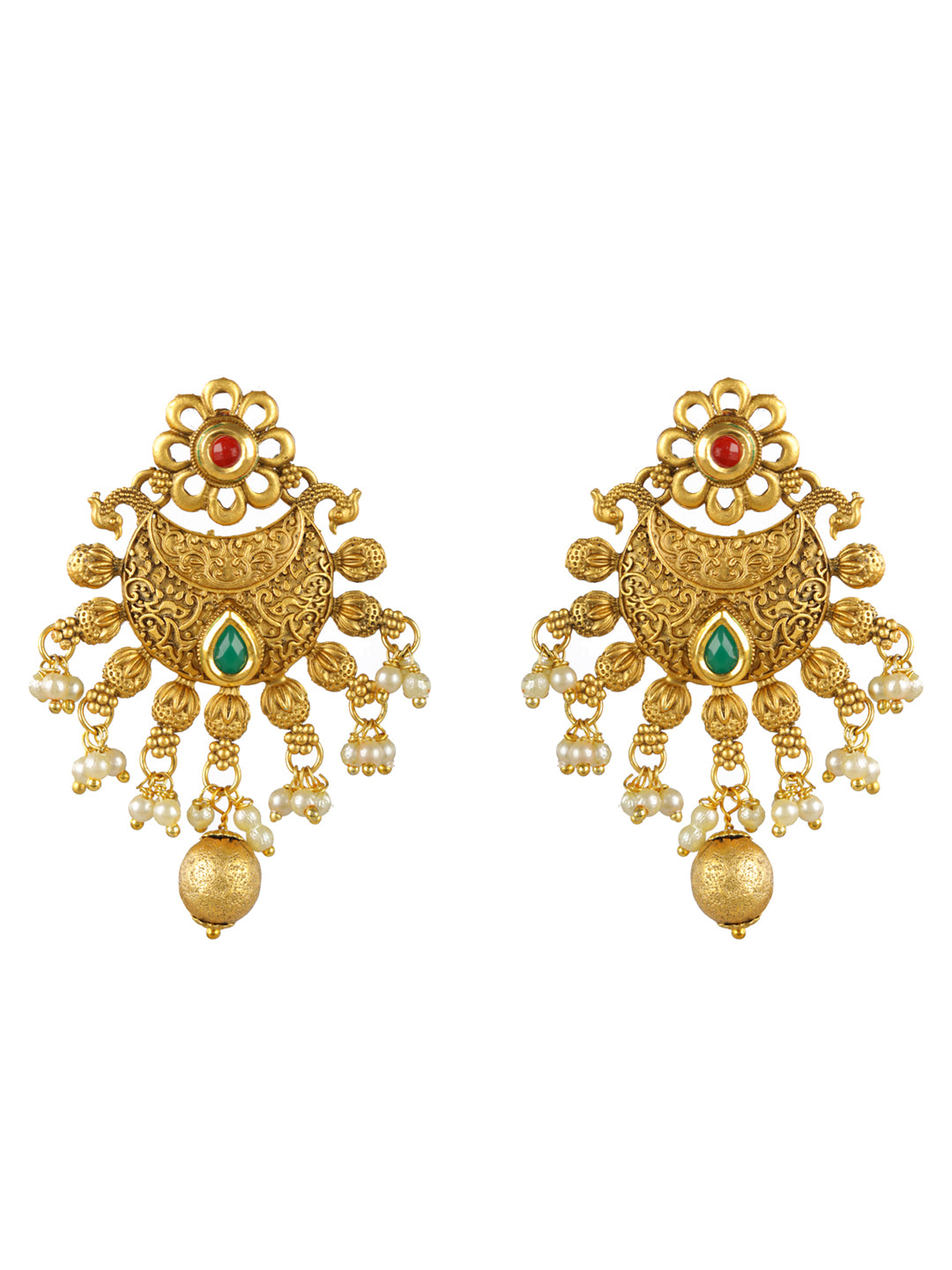 Priyaasi Studded Green Floral Multilayer Gold-Plated Jewellery Set