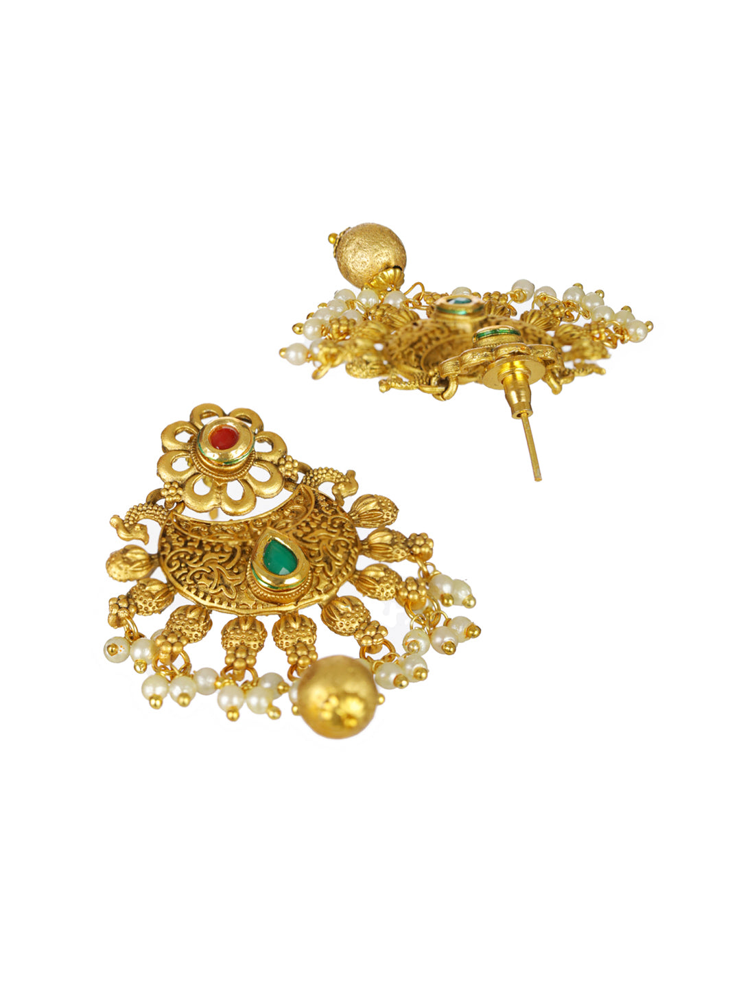 Priyaasi Studded Green Floral Multilayer Gold-Plated Jewellery Set