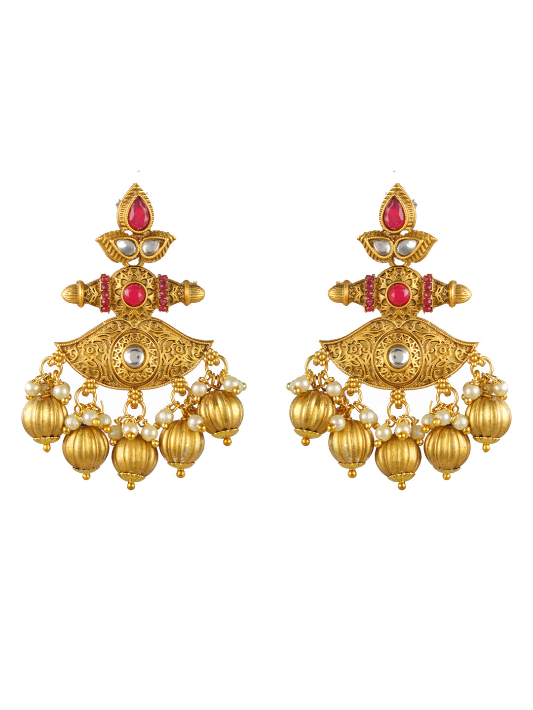 Priyaasi Red Peacock Pearl Studded Gold-Plated Jewellery Set