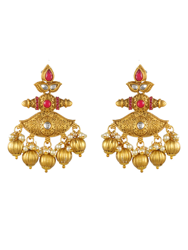 Priyaasi Red Peacock Pearl Studded Gold-Plated Jewellery Set