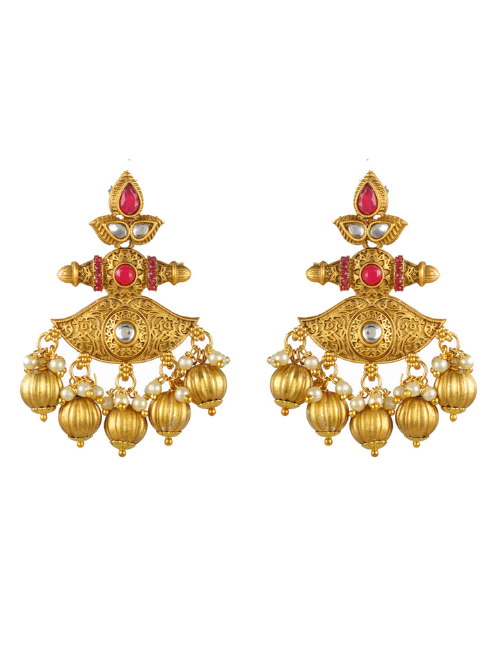 Priyaasi Red Peacock Pearl Studded Gold-Plated Jewellery Set