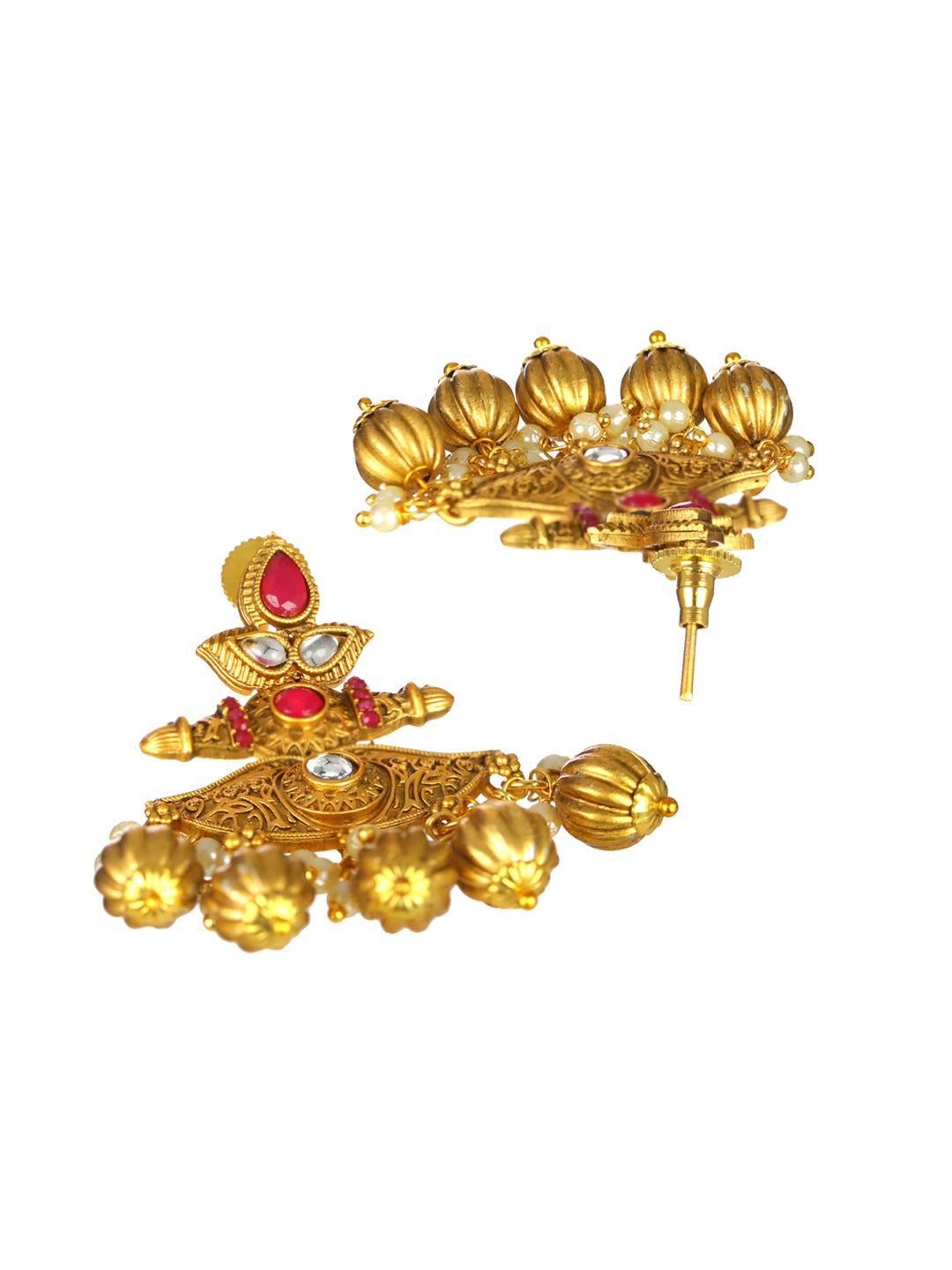 Priyaasi Red Peacock Pearl Studded Gold-Plated Jewellery Set