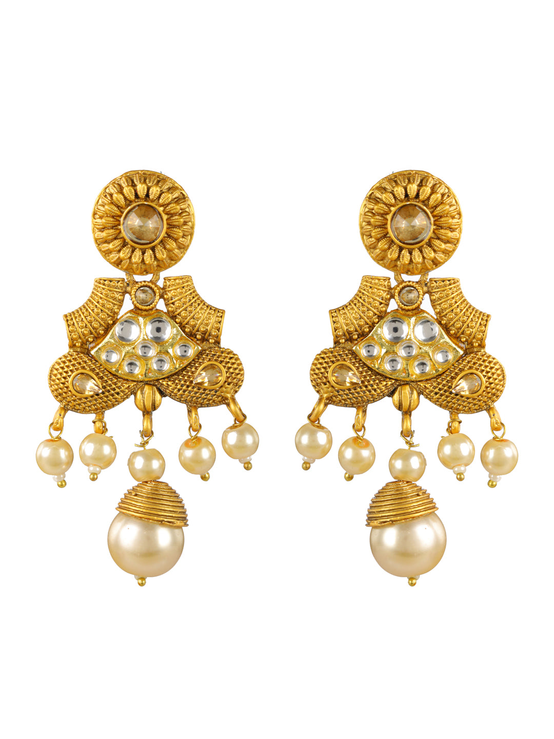 Priyaasi White Peacock Kundan Pearl Multilayer Gold-Plated Jewellery Set