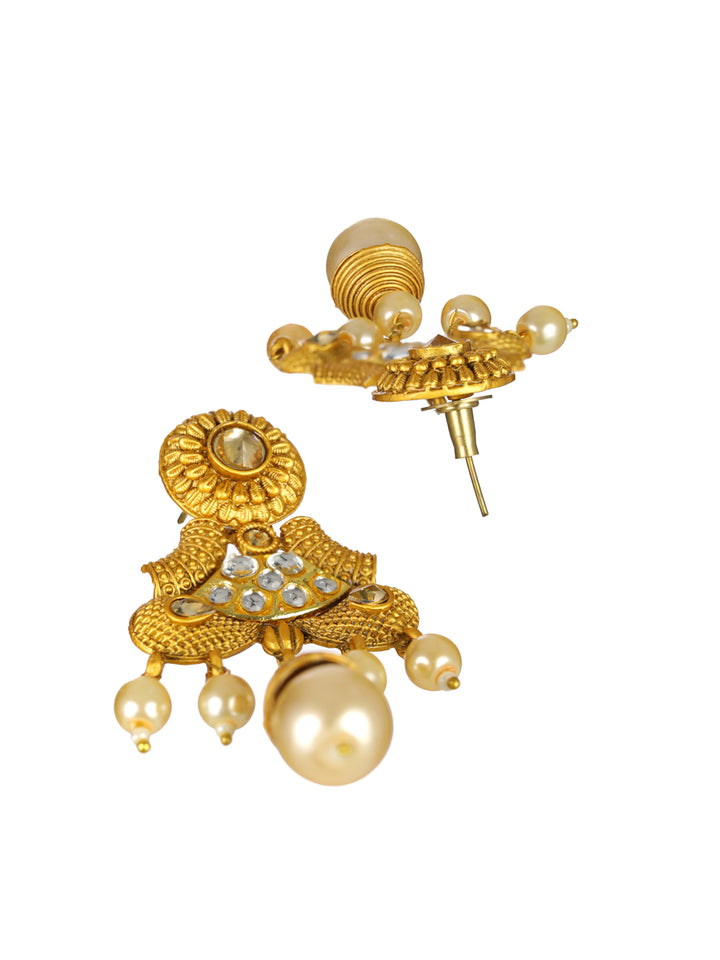 Priyaasi White Peacock Kundan Pearl Multilayer Gold-Plated Jewellery Set