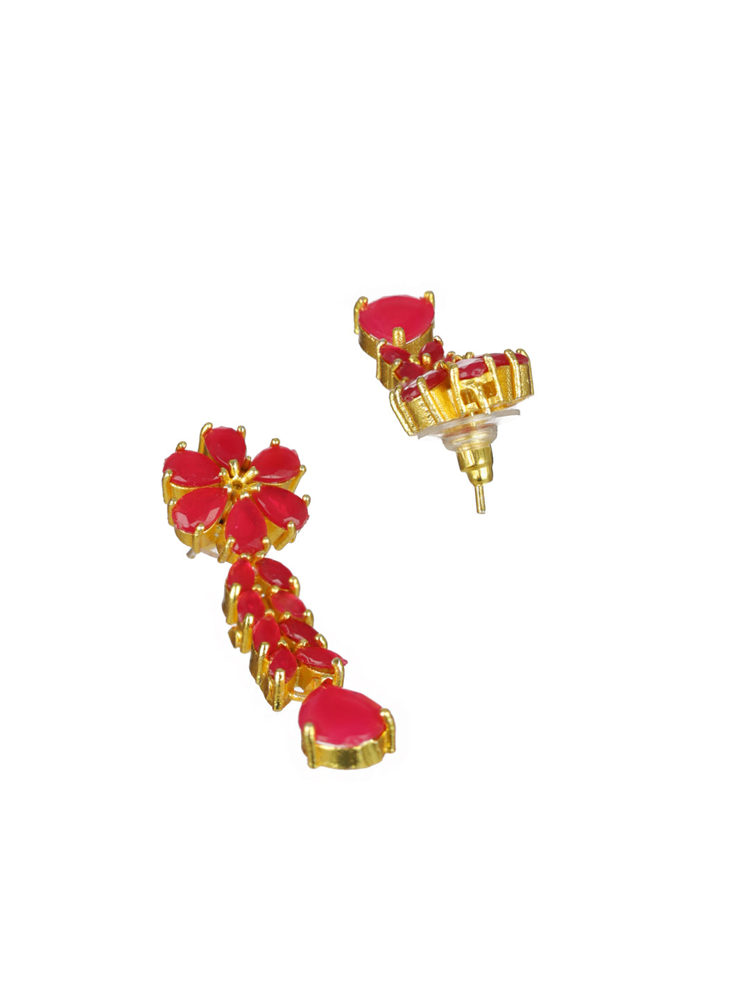 Priyaasi Red Floral Leaf Gold-Plated Jewellery Set