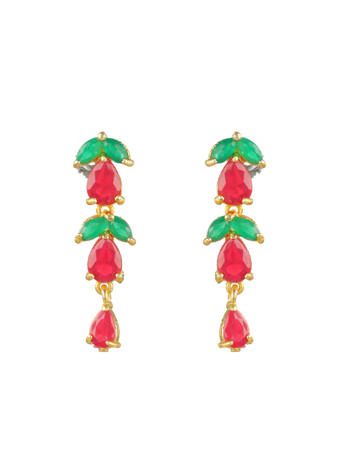 Priyaasi Red Green Leaf Gold-Plated Jewellery Set