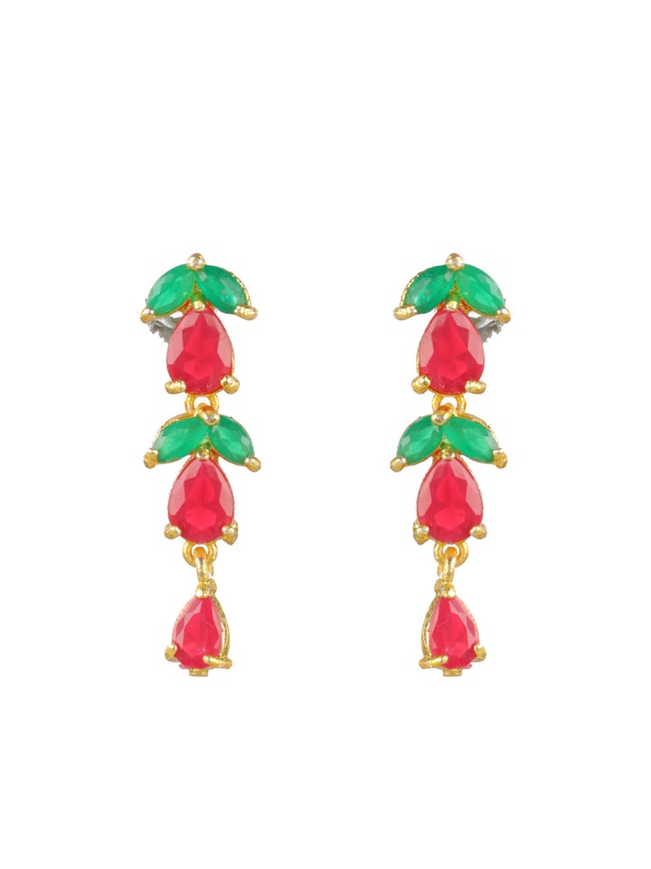 Priyaasi Red Green Leaf Gold-Plated Jewellery Set