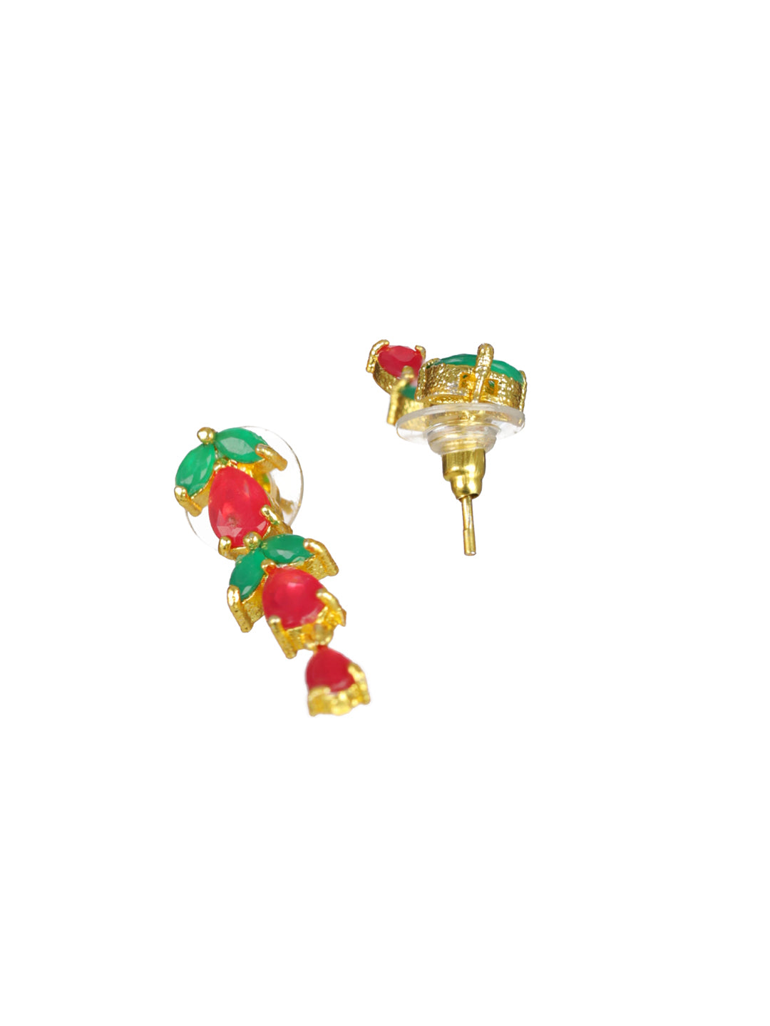 Priyaasi Red Green Leaf Gold-Plated Jewellery Set