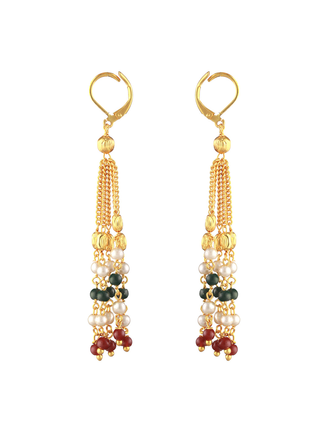 Priyaasi Multilayer Red Green Pearl Link Gold-Plated Jewellery Set