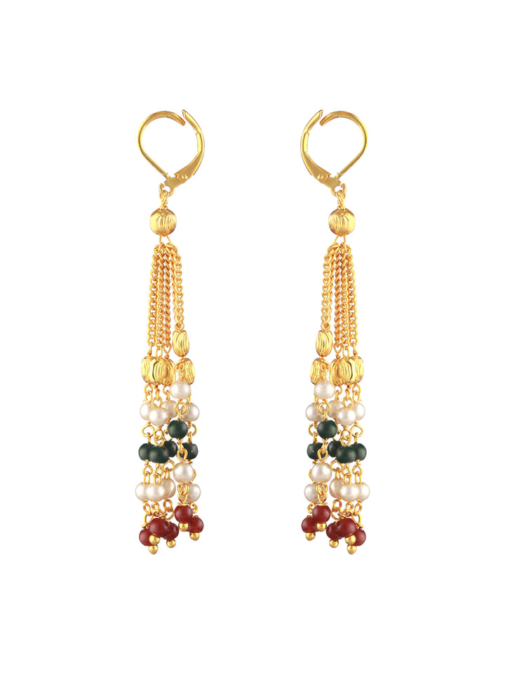 Priyaasi Multilayer Red Green Pearl Link Gold-Plated Jewellery Set