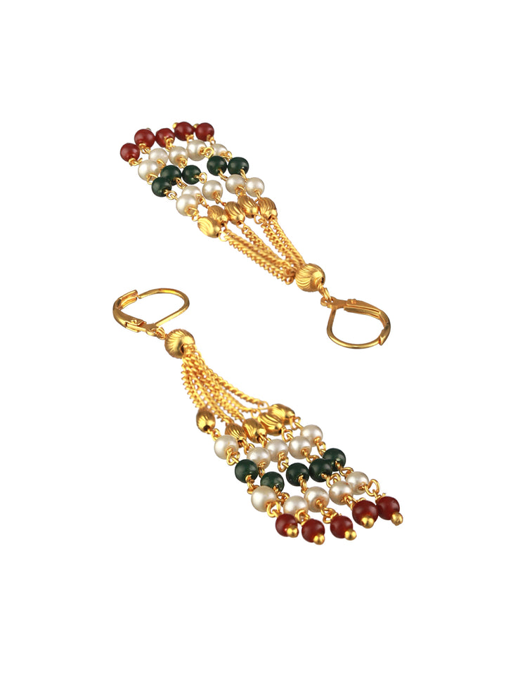 Priyaasi Multilayer Red Green Pearl Link Gold-Plated Jewellery Set