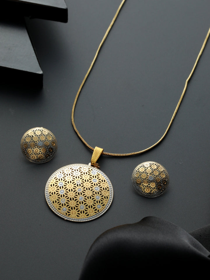 Priyaasi Round Cutwork Silver Gold-Plated Jewellery Set