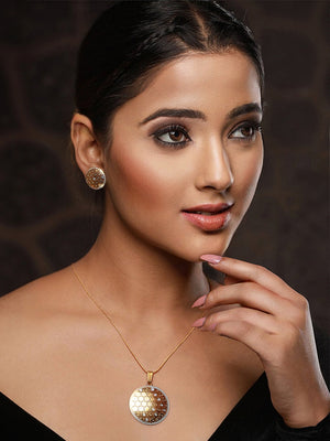 Priyaasi Round Cutwork Silver Gold-Plated Jewellery Set