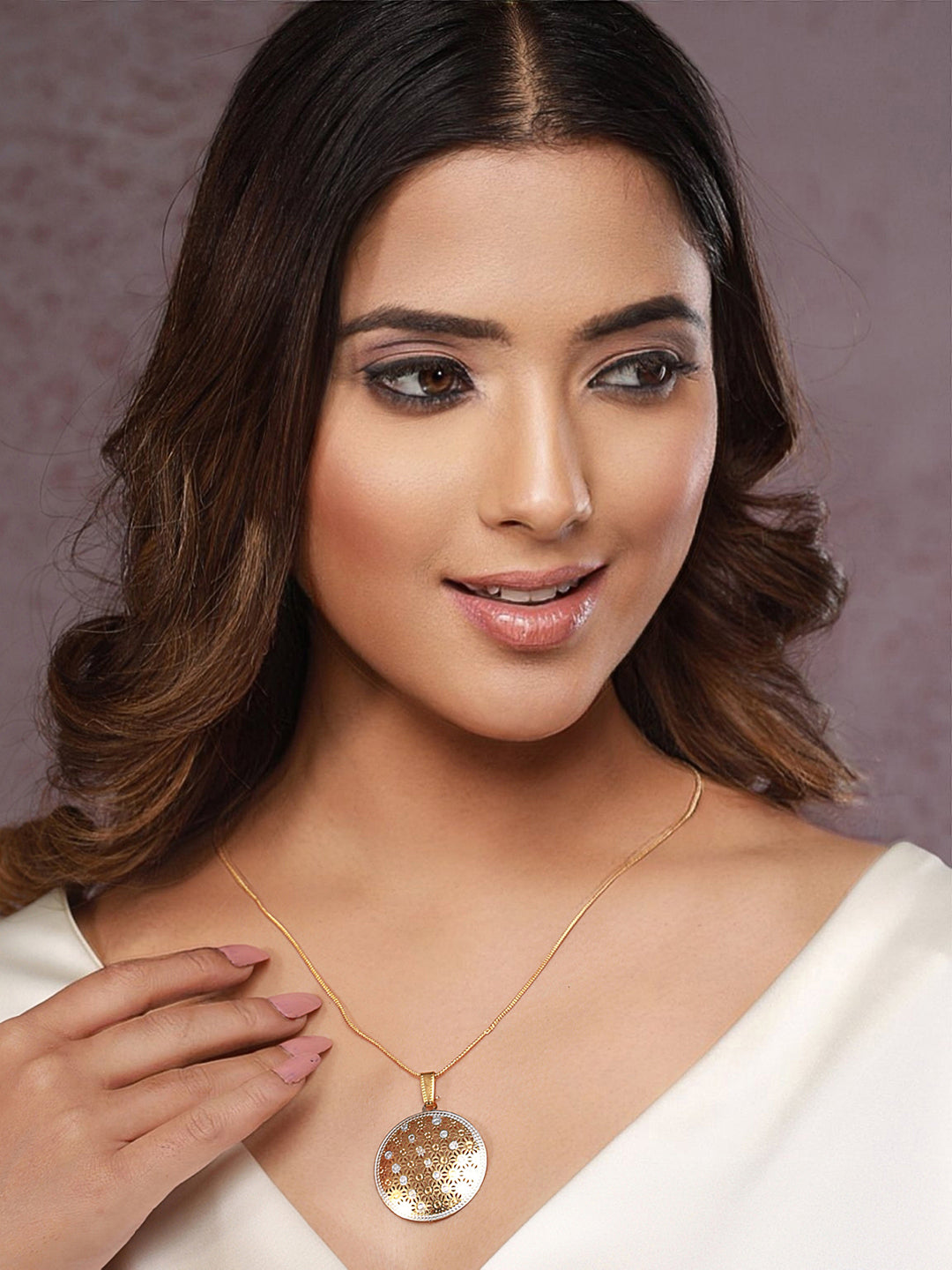 Priyaasi Round Cutwork Silver Gold-Plated Jewellery Set